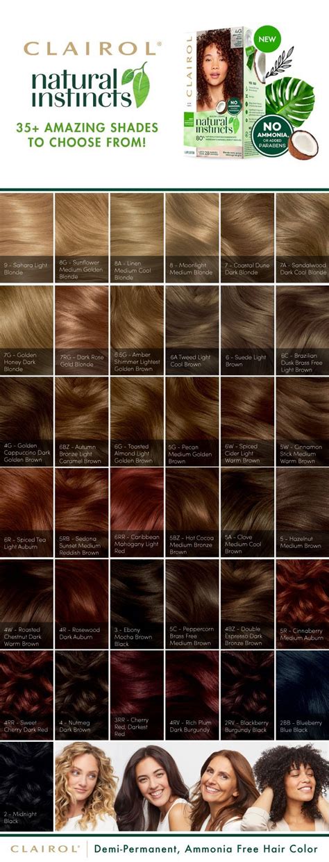 Leaves hair looking healthy and shiny with color that lasts 28 washes. . Natural instincts hair color chart